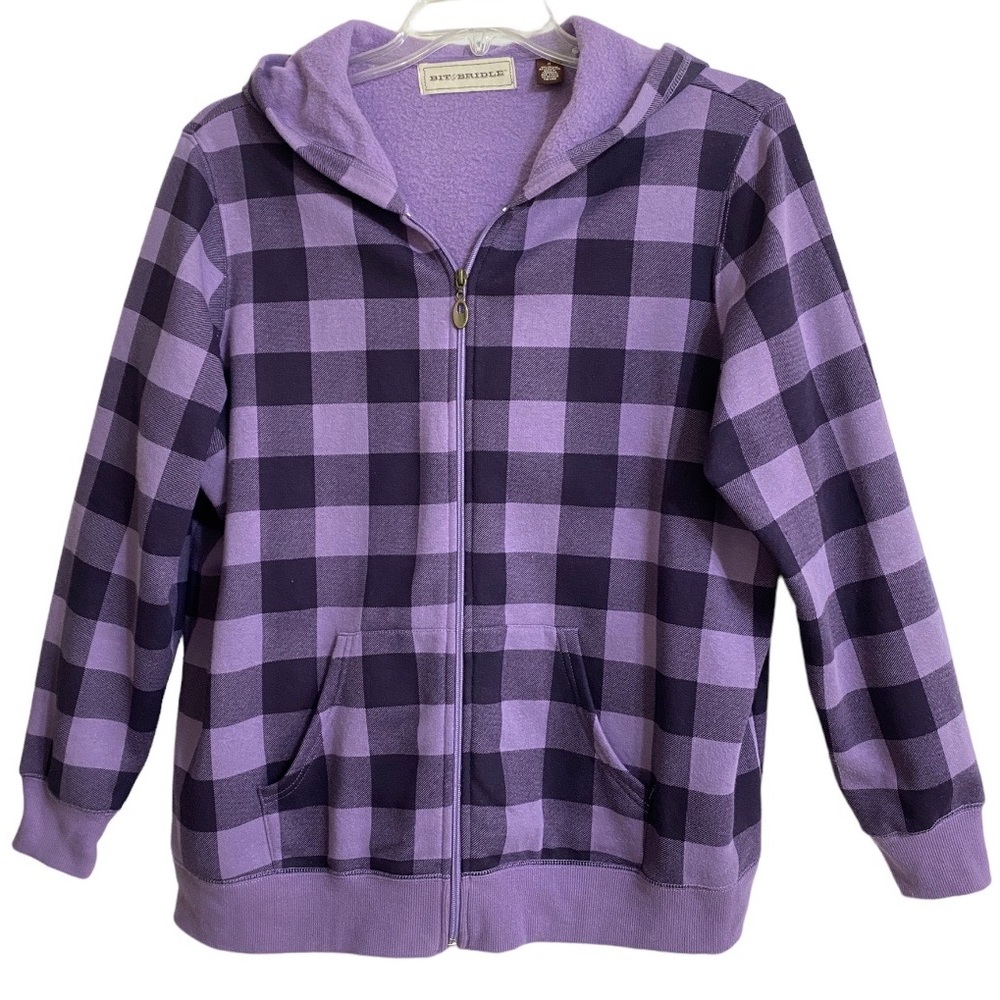 Bit & Bridle Purple Plaid Zippered Hoodie Jacket with Pockets - Sz 1X